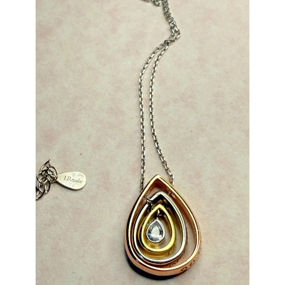 J. Rosee 925 Gold Over Sterling Teardrop Necklace Dream Love Happiness 16 in